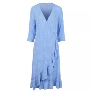 By Malene Birger Alismara Blue Polka Dot Wrap Midi Dress Size 38 NWT French Blue